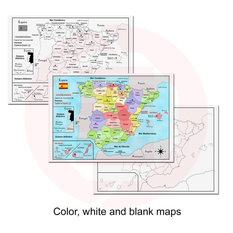 Printable Spain Political Map Print Spanish Map Travel Plans School ...