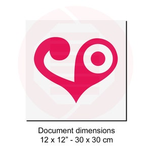 K&ouml;nnte beinhalten: Ein magenta-farbenes herzf&ouml;rmiges Grafikdesign auf wei&szlig;em Hintergrund. Die Dokumentabmessungen betragen 30 x 30 cm. Das Design zeigt eine geschwungene Linie und einen Kreis, die ein einzigartiges Element bilden.