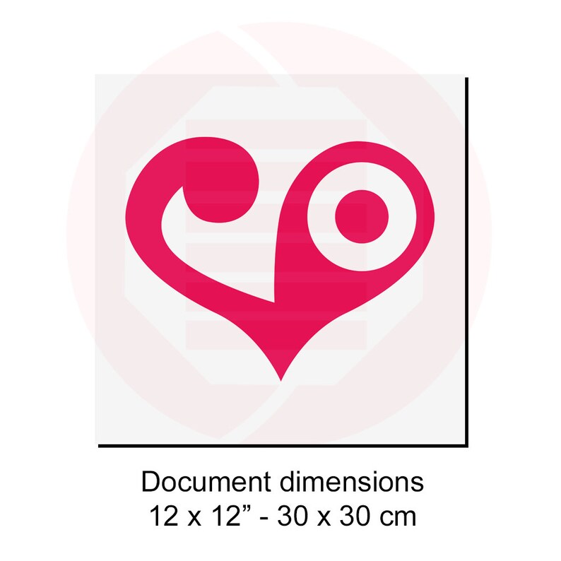 K&ouml;nnte beinhalten: Ein magenta-farbenes herzf&ouml;rmiges Grafikdesign auf wei&szlig;em Hintergrund. Die Dokumentabmessungen betragen 30 x 30 cm. Das Design zeigt eine geschwungene Linie und einen Kreis, die ein einzigartiges Element bilden.