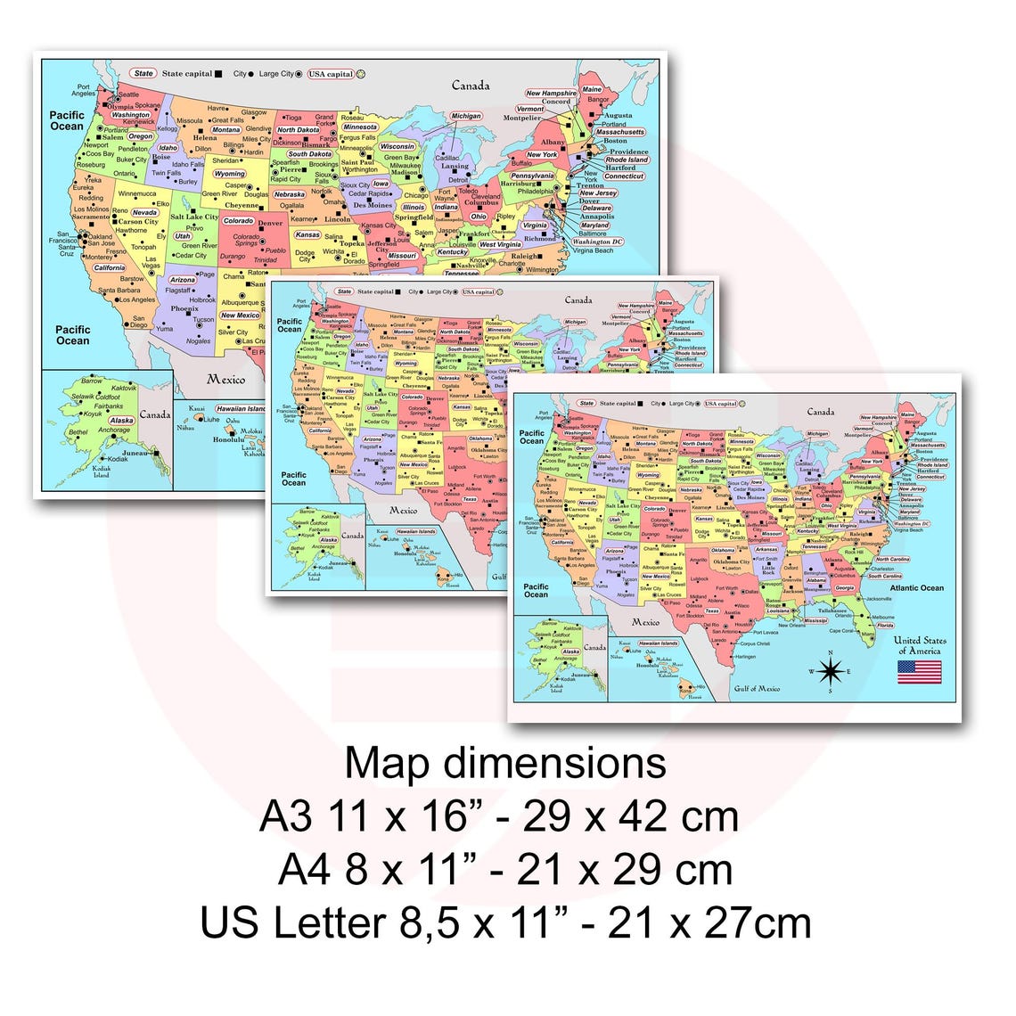 Printable USA Map United States of America Political Map Print Travel ...