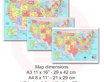 印刷可能なアメリカ合衆国地図（米国政治地図）トラベルスクール向け