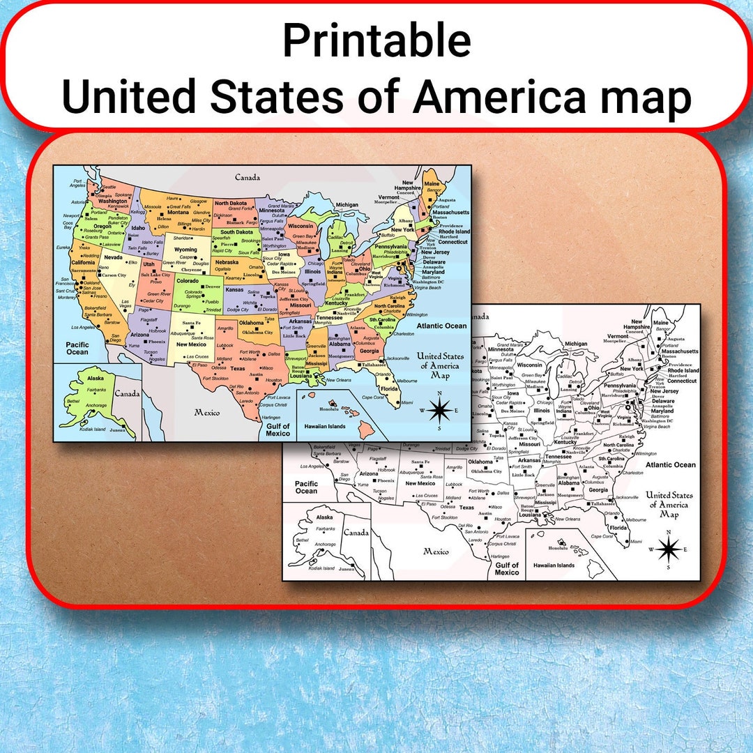 Printable United States of America Map USA Travel Map Home Decor Room ...
