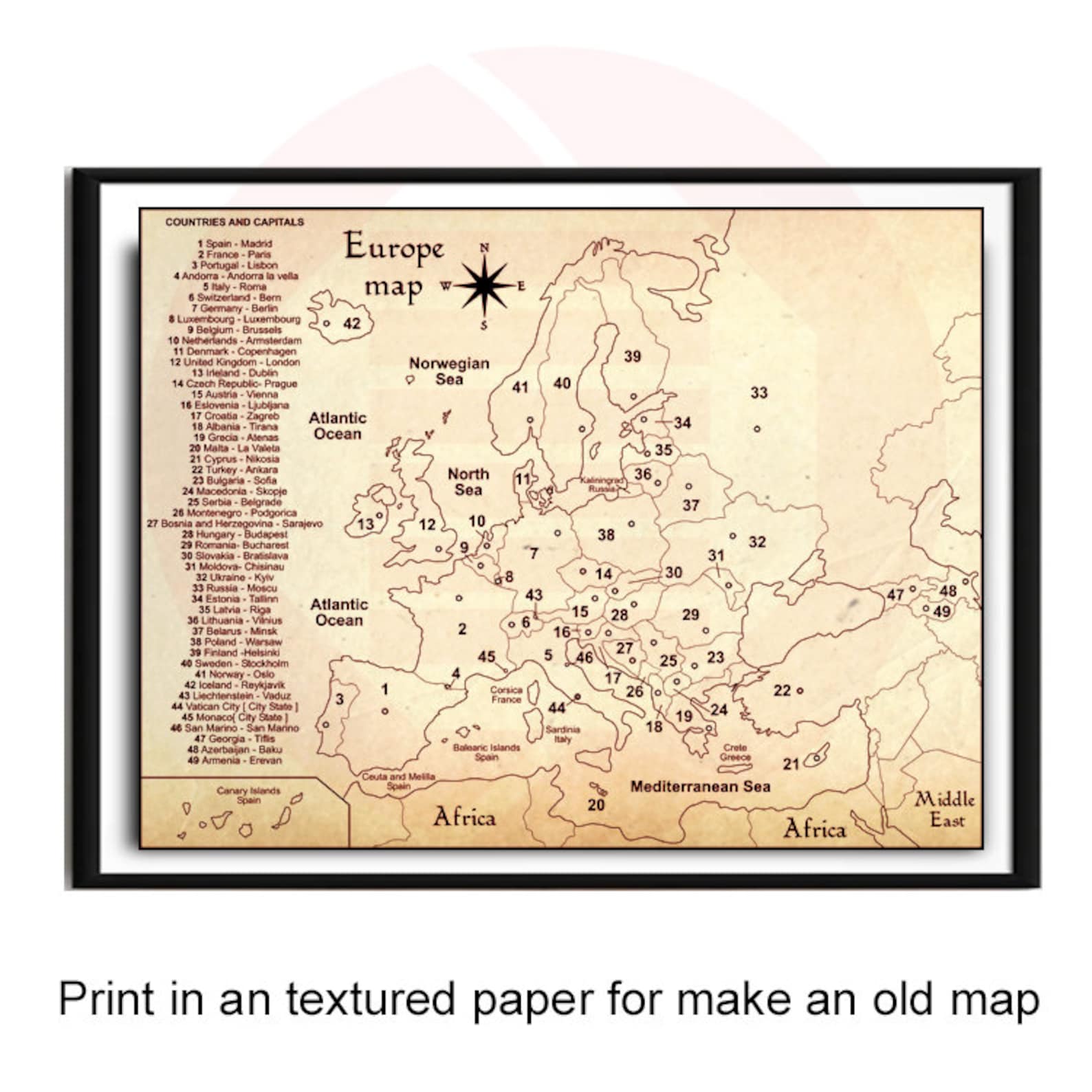 Europe Printable Map Europe Political Travel Map Home Decor - Etsy