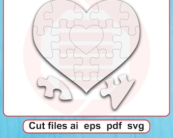 Blank heart puzzle SVG Cricut cut files Couple Wedding gift digital download