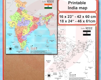 Printable India political map India travel plans Digital download