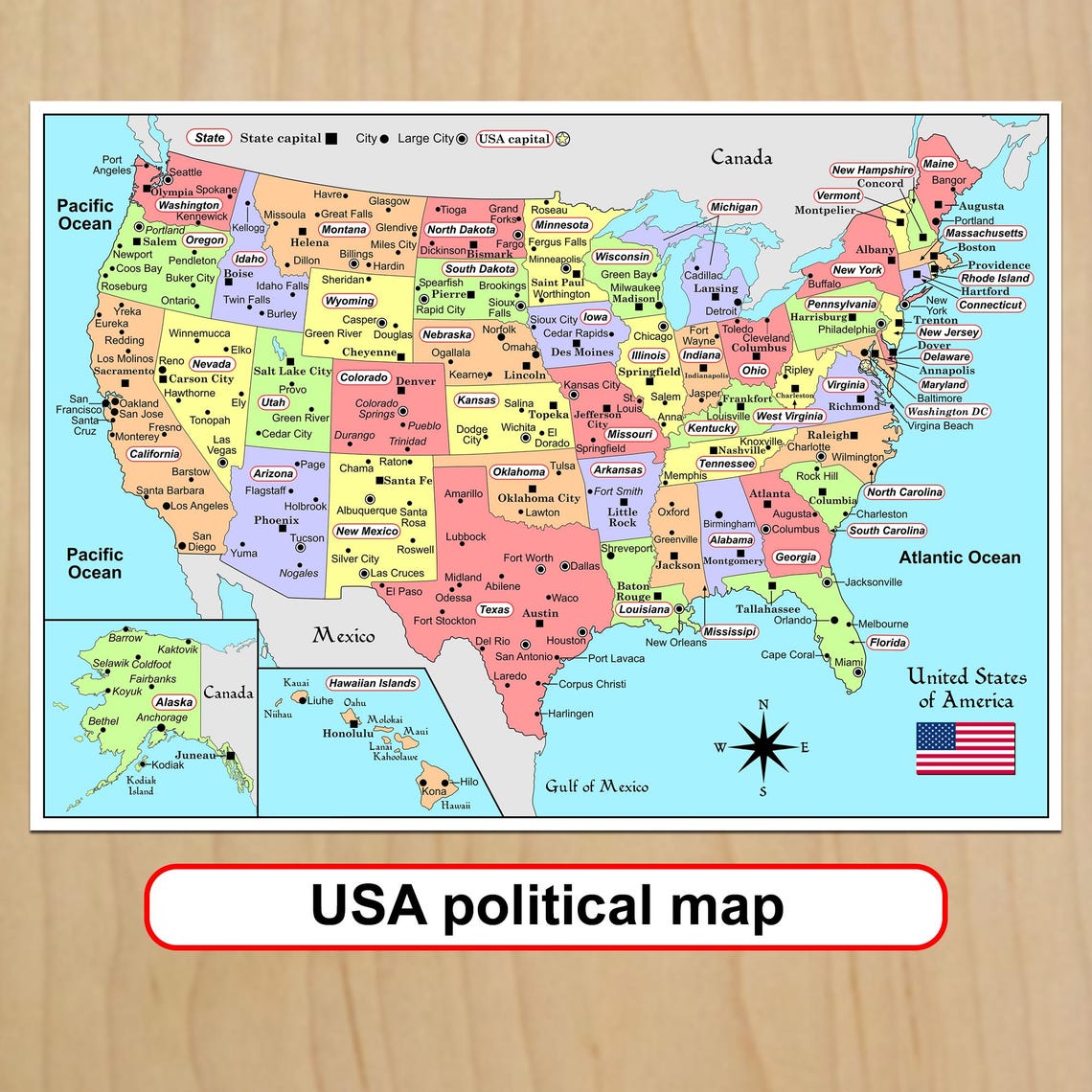 Un típico mapa escolar de Estados Unidos.