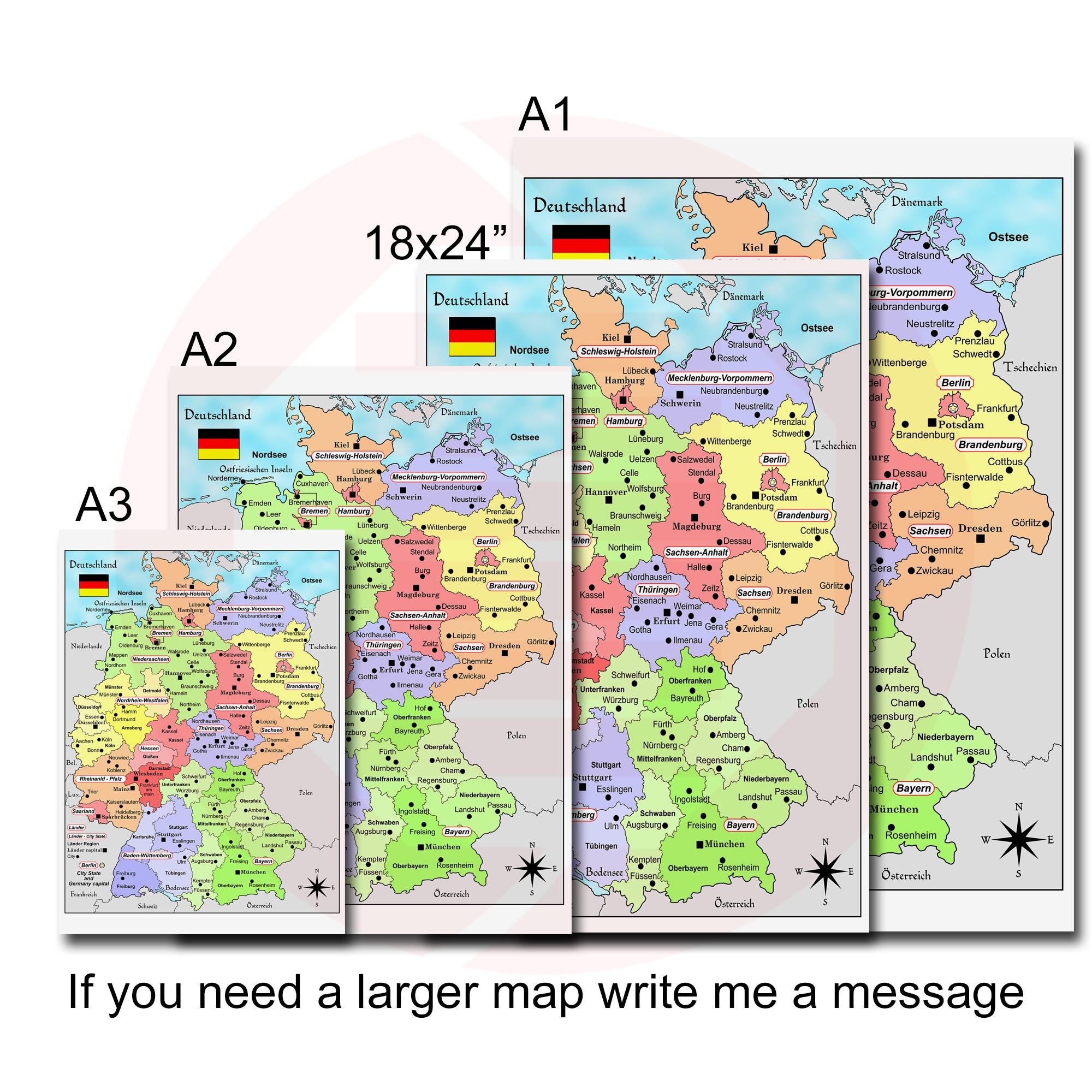 Germany Map Print Printable Germany Political Map Deutschland Travel Plans Map School ...