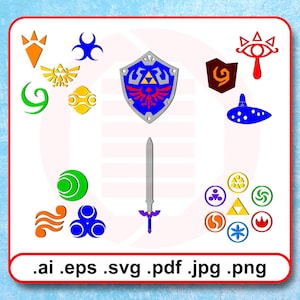 Legend of Zelda clipart SVG vector cut file Ocarina of time printable art decal symbol Triforce Sword Deku Hylian crest shield Sheikah eye