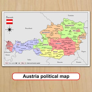 Printable Austria political map Travel plans School supplies digital download