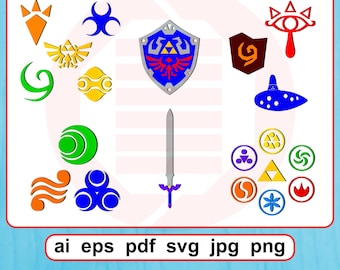 Archivos de corte SVG de Zelda Ocarina of Time, imágenes prediseñadas, calcomanías, Trifuerza, Hylian Sheikah, descarga digital