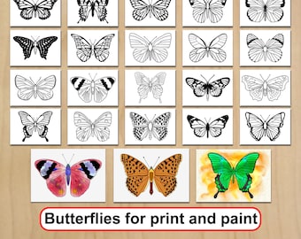Butterfly for color paint printable 20 JPG A4 size PDF digital download