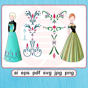 Frozen Elsa Anna SVG cut files Coronation dress Bodice skirt Birthday themed party Digital download
