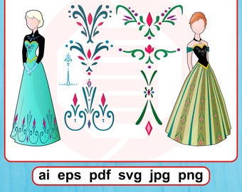Frozen Elsa Anna SVG cut files Coronation dress Bodice skirt Birthday themed party Digital download