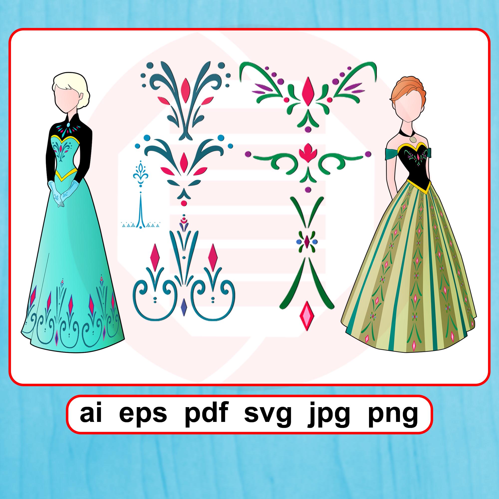 アナと雪の女王 エルサ アナ SVG カットファイル 戴冠式ドレス