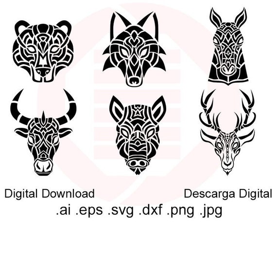 Download Animal Silhouette Vector Tribal Svg Clipart Cut File Printable Etsy