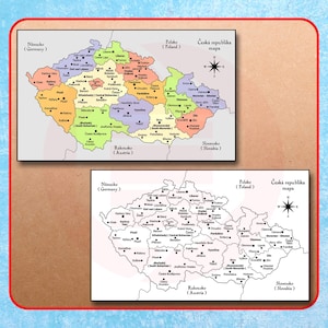 Druckbare Tschechische Republik Karte Tschechien Reisepläne Tschechische Republik Karte politische Karte Wohnkultur Wandkunst Schulbedarf digitaler Download
