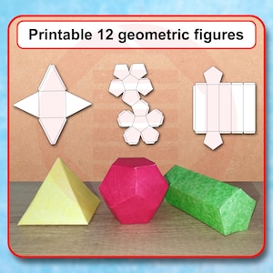 Afdrukbare geometrie vormen vaste stoffen DIY 12 veelvlakfiguren Montessorischoolstudie Digitale download