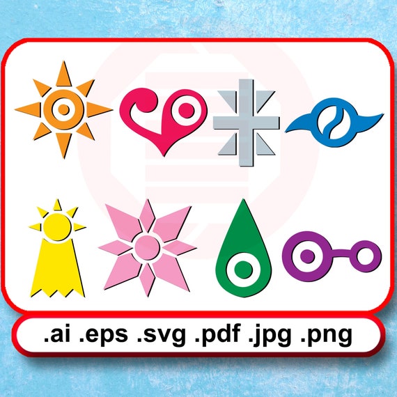 Anime SVG cut files clipart Digimon crest printable decal clipart evolution symbols Tai Agumon Sora Mimi Matt Kari digital download