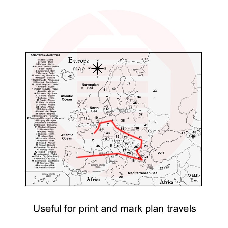 Europe Printable Map Europe Political Travel Map Home Decor - Etsy