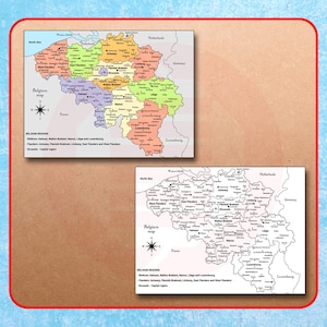 Carte de la Belgique imprimable Plans de carte de voyage de la Belgique Carte numérique de la Belgique Carte politique de la Belgique Carte d'étude de la Belgique Carte décorative de la Belgique à télécharger