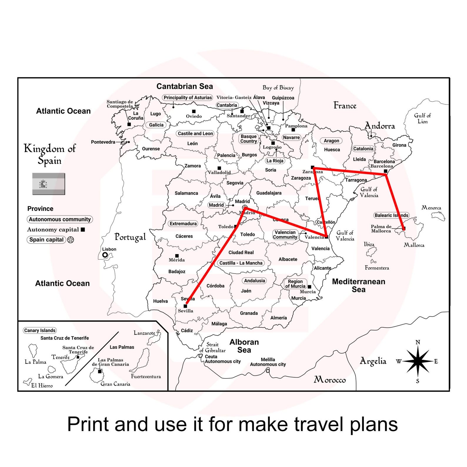 Spaniards Map Printable Spain Political Map Print Spanish Map Travel Plans School ...