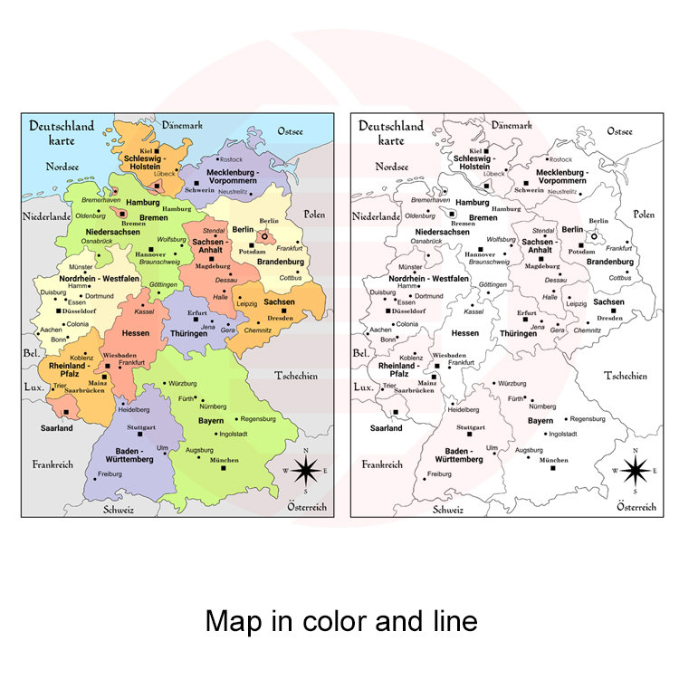 Printable Germany Map Germany Political Map Germany Travel Map Plans Germany Study Map Home Decor Art Study School Digital Download - Etsy for Free Printable Map Of Germany With Cities And Towns