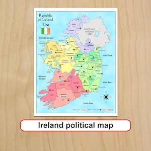 Mapa político de Irlanda para pared (lámina decorativa) Planes de viaje a Irlanda Estudios escolares Descarga digital