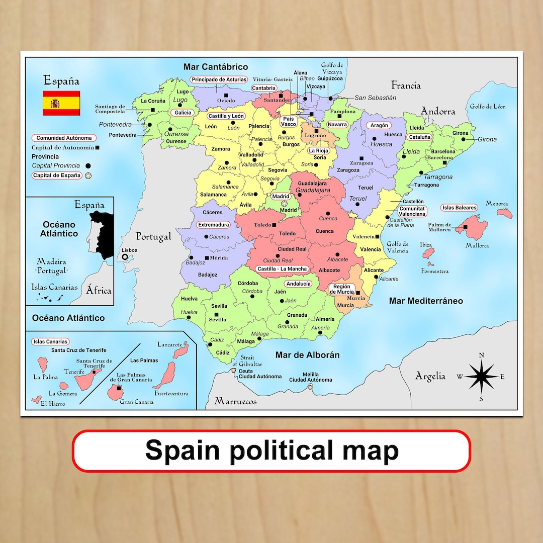 Printable Spain Political Map Print Spanish Map Travel Plans School ...