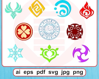 Genshin Elements SVG cut files Vision symbols Mona circle clipart Cosplay costume Digital download