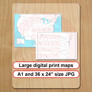 Mappa vuota degli Stati Uniti stampabile, poster grande degli Stati Uniti, formato JPG, per la scuola a casa, download digitale immediato.