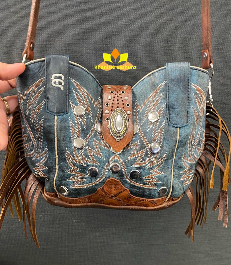 Repurposed Leather Cowboy Boot Handbag Etsy