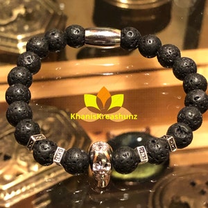 Black Lava Stone Beaded Skull Bracelet