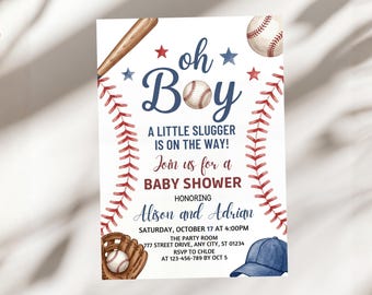 Invitación para baby shower de béisbol, Invitación "Oh Boy Little Slugger", Baby Shower Deportivo, A1366
