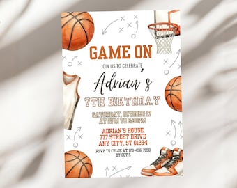 Invitación de cumpleaños de baloncesto, fiesta temática de deportes, invitación de baloncesto para niños, A1233