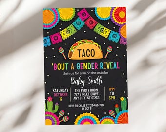 Taco 'Bout a Gender Reveal Invitation, Fiesta Baby Shower Invite, Taco Party, A1340