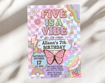 Invitación de cumpleaños Five is a Vibe, invitación a fiesta disco con estilo, cumpleaños retro, A1299