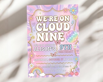 Estamos en la gloria. Invitación de cumpleaños, invitación con cielo arcoíris pastel, fiesta de ensueño, A1303