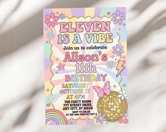 Invitación de cumpleaños "Eleven is a Vibe", invitación a fiesta disco con estilo, cumpleaños retro número 11, A1304