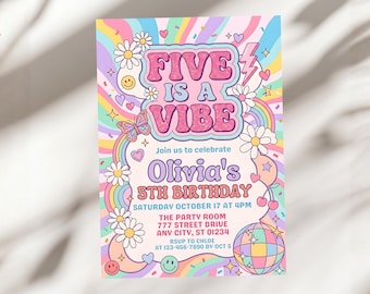 Invitación de cumpleaños Five is a Vibe, invitación a fiesta disco con estilo, cumpleaños retro, A1337