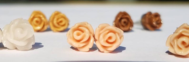 ROSE STUD EARRINGS Blush, Peach, Tan, Carmel, and Brown Neutral Colors