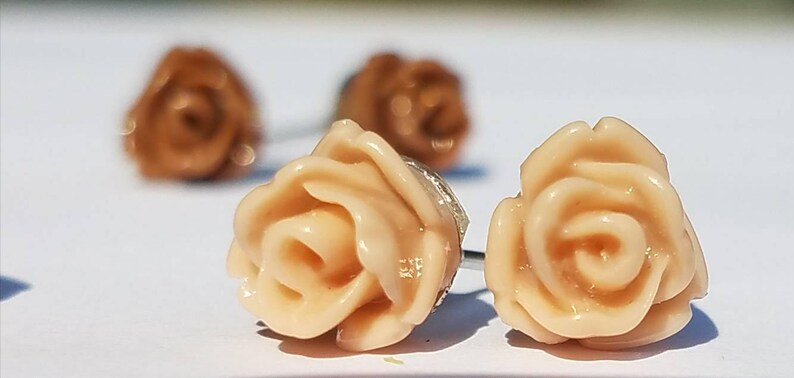 ROSE STUD EARRINGS Blush, Peach, Tan, Carmel, and Brown Neutral Colors
