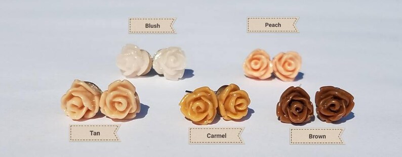 ROSE STUD EARRINGS Blush, Peach, Tan, Carmel, and Brown Neutral Colors