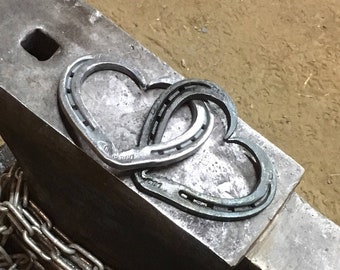 Linked Horseshoe Hearts - Blacksmith Made | Joined hearts, linked hearts, Valentines Day Gift, Anniversary Gift, Barn Wedding Gift