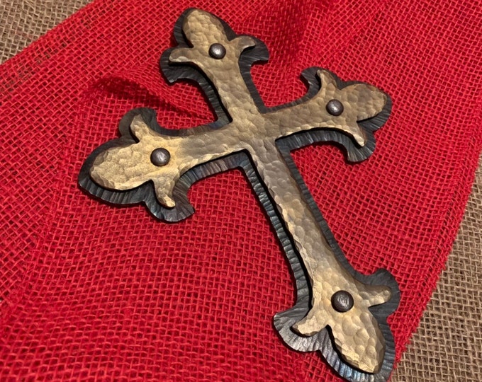 Hammer Textured Steel Cross | Gothic Cross, Iron Cross, Hand Forged Cross, Blacksmith Made, Blacksmith Forged, Cross Wall Art, Fleur-de-lis