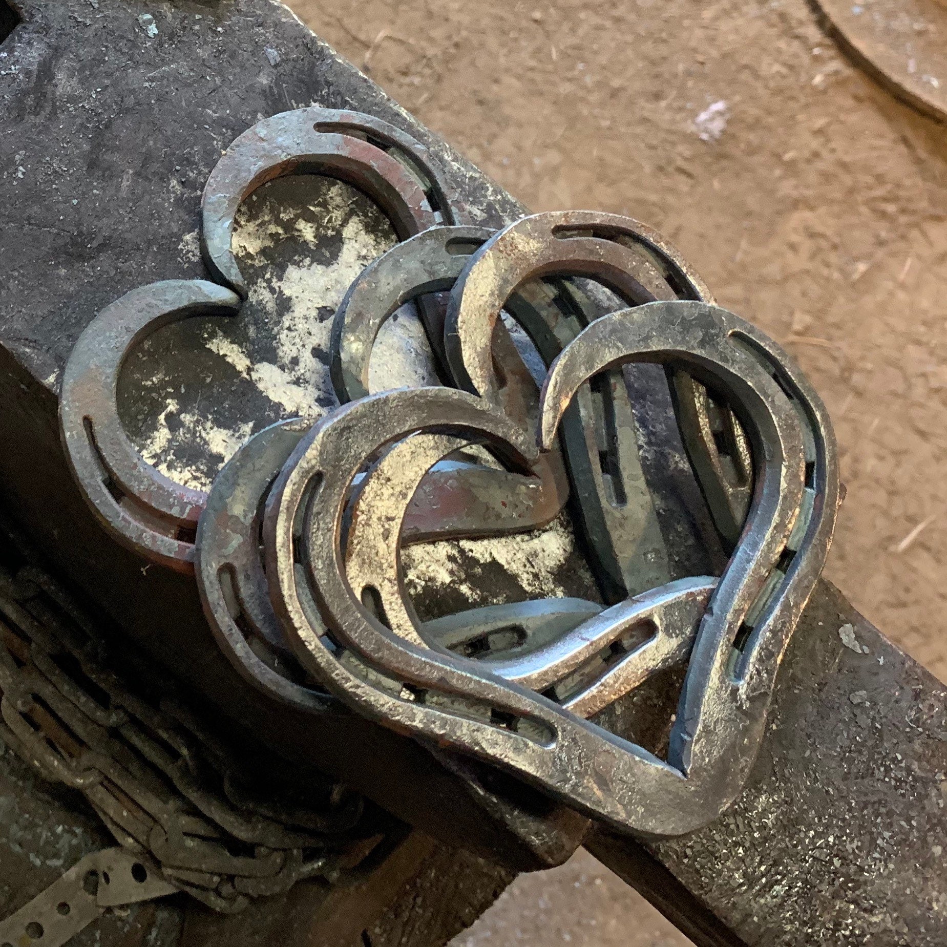Hand Steel Horseshoe Heart Blacksmith Made, Steel Hearts