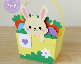 Cestino pasquale fai da te con coniglietto carino | Scatola portaconfetti per la caccia alle uova di Pasqua | File digitale | File Silhouette, Cricut e PDF |