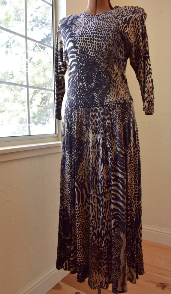 1950's 3/4 Sleeve Leopard | Safari Cotton Dress |… - image 5