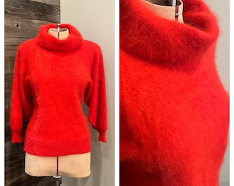 1980er Vintage Angora Pullover | Größe Medium | Rot