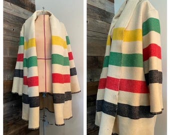 Vintage 90's Woolrich Blanket Zipper Fleece Hudson Bay