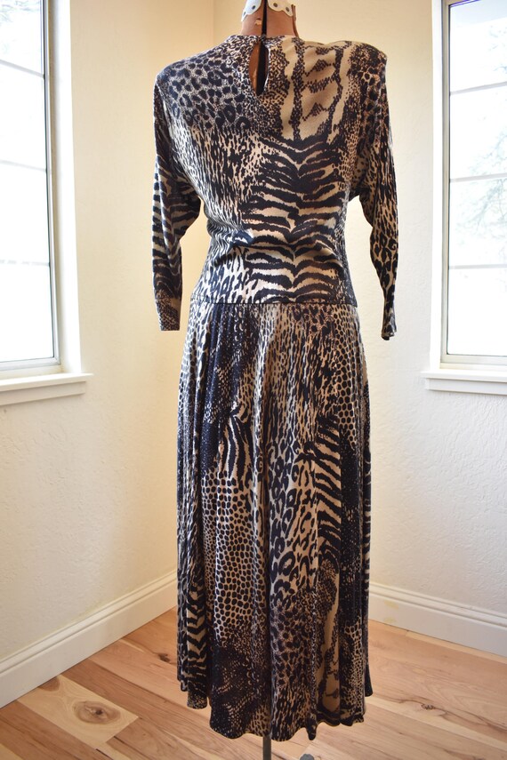 1950's 3/4 Sleeve Leopard | Safari Cotton Dress |… - image 4